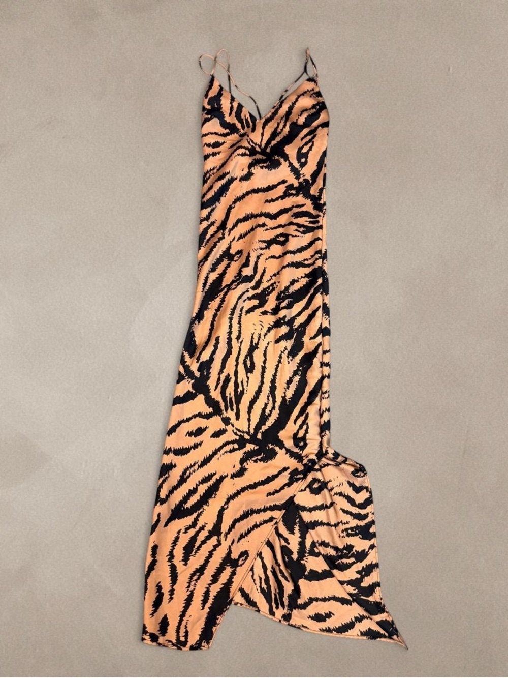 Zara Tiger Print Satin Maxi Slip Dress Animal Print Y2K